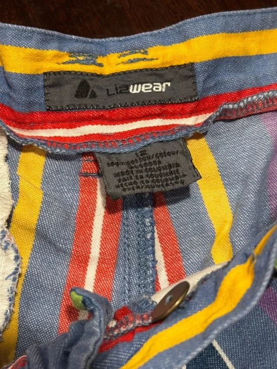 Vintage Lizwear High Waisted Rainbow Striped Pleated Denim Shorts size 12 - Picture 9 of 11